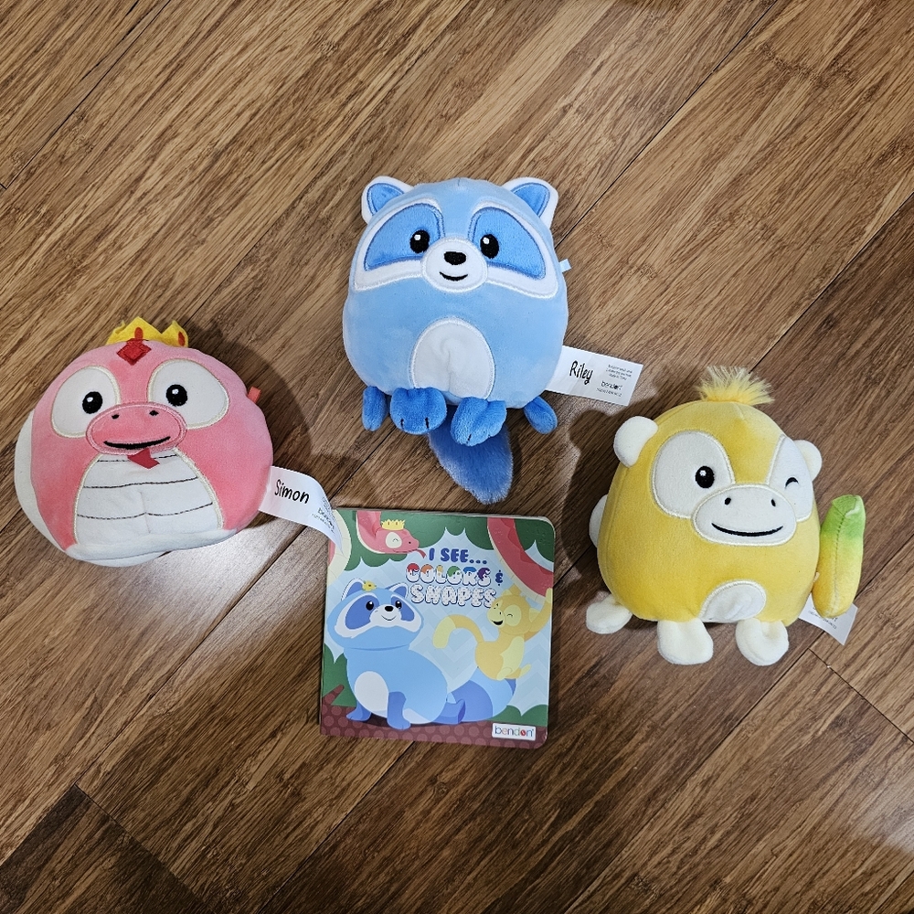 🐍🦝🐒 4 Piece Stuffed Animal & Board Book Set